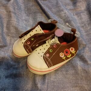 Carter's Brown and White Kids Shoes with Floral Design